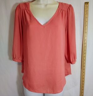A. Byer Coral V-Neck Blouse